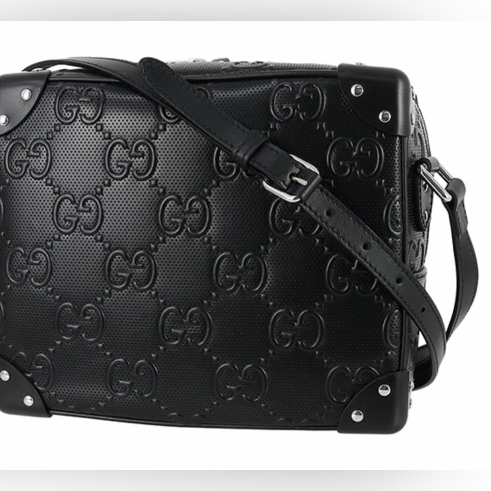 Gucci Black Embossed Leather Shoulder Bag